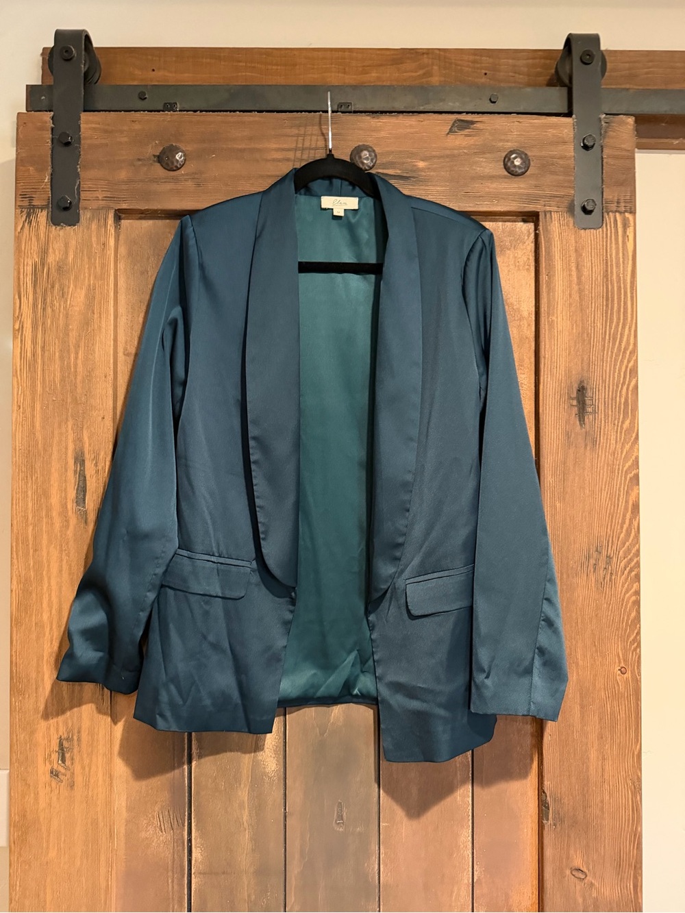 Elan Satin Teal Open-Front Blazer